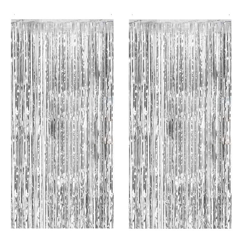X2 Cortina Guirnalda Cumpleaños Guirnalda Cumpleaños Gris 2m Plateado Rectangular