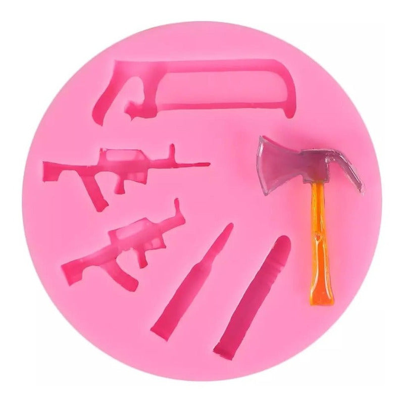 Molde De Silicona Molde Armas Molde Fondant Fusil Hacha 6066 Rosa 6 Cavid 6066