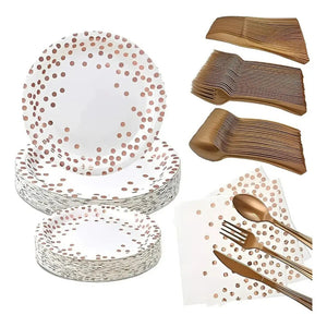 X111 Kit Cumpleaños Vasos Platos Servilletas Desechables Blanco/ Lunares Rosado