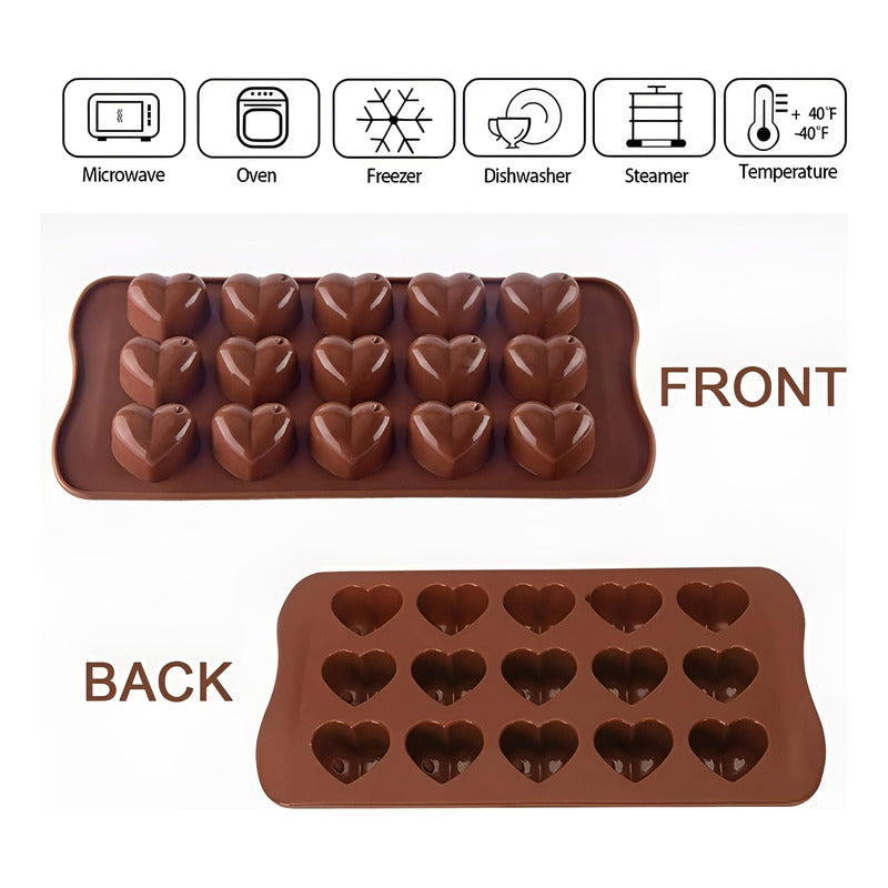 Pack X4 Moldes Para Chocolate Moldes Reposteria Corazon 15c Marrón / Molde Corazon Huequito 15cav