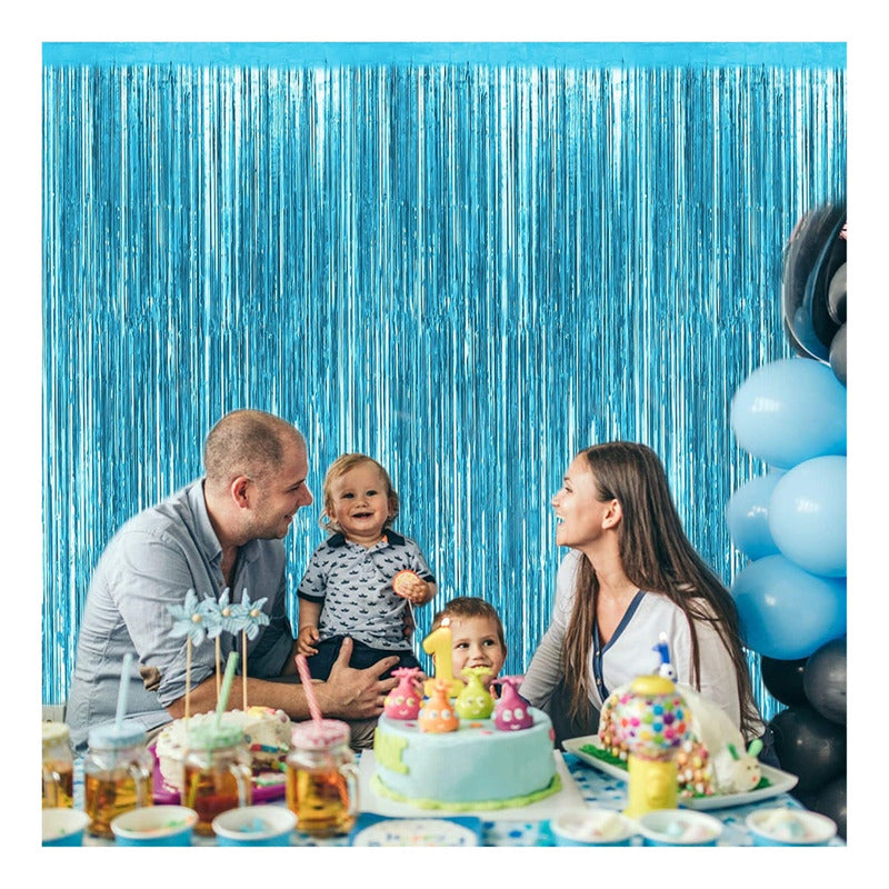 Guirnalda Cortina Metálica Cortina Cumpleaños Decoracion 2m Azul Claro