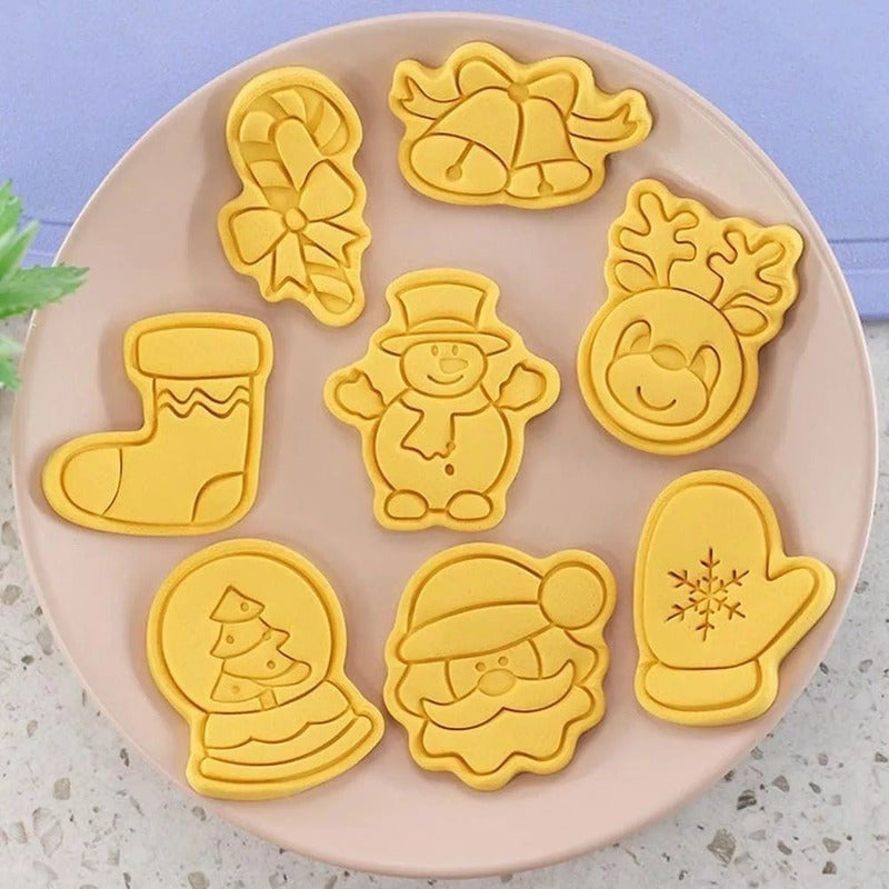 Set De Cortadores Con Sello Fondant Galletas Navidad Noel - Rosa