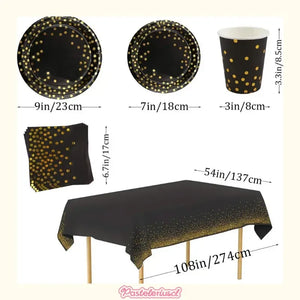 Set Vajilla Para Celebración Decoración 111pcs Kit Cumpleaños Vasos Platos Servilletas Decoraciones De Fiesta De... Negro Lunares