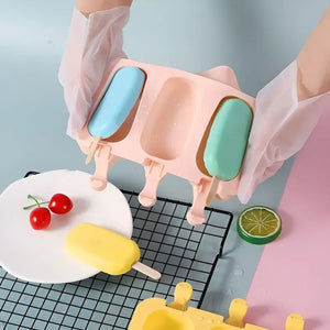 Moldes De Silicona Para Helados Molde Paletas Helado 3 Cavid Moldes Para Helado Con Palitos De Madera Molde Ovalados... Multicolor
