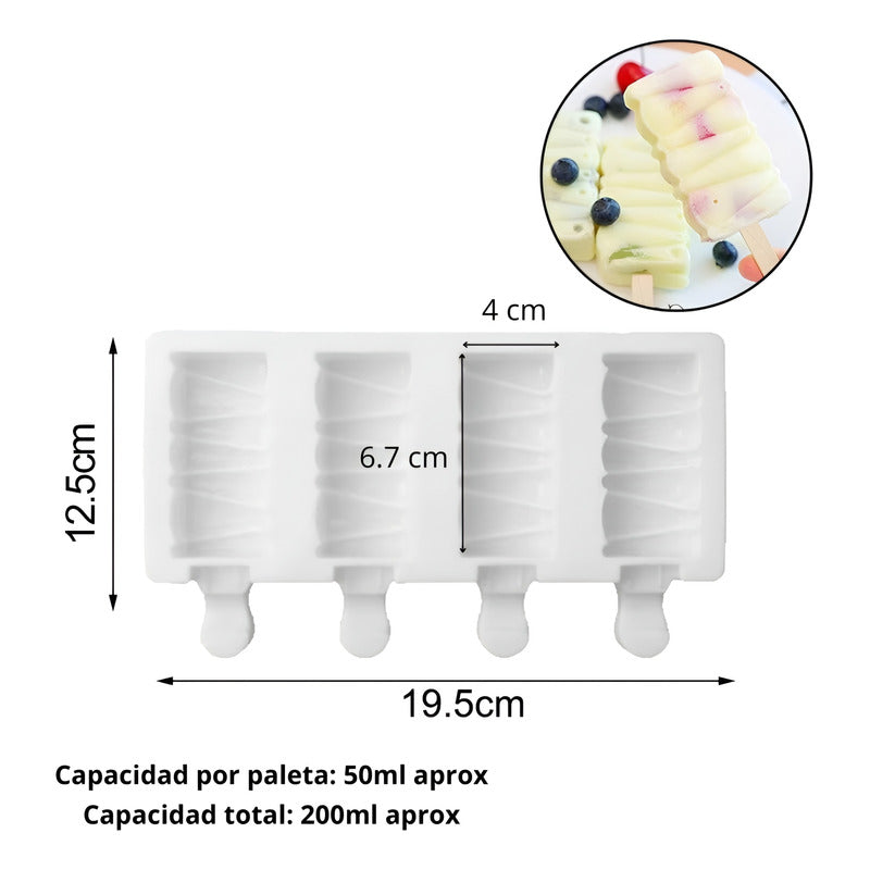 Set X4 Moldes De Silicona Para Helados Molde Helado Pale419 Blanco
