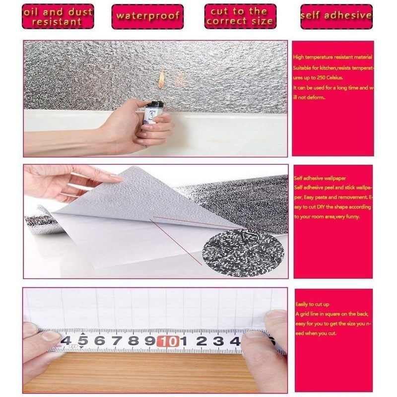 Papel Aluminio Autoadhesivo Papel Mural Cocina Laminas 3mts Gris Rollo 3mx40cm  120403