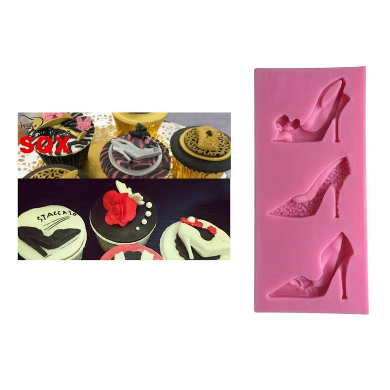 Molde De Silicona Tacon Molde Zapato Molde Fondant 3 Tacones Rosa