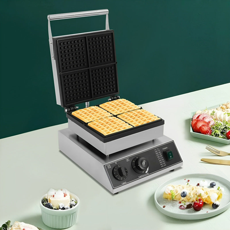 Wafflera Maquina De Waffles Waflera Industrial Wafleras 4cav Plateado
