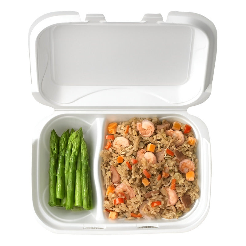 100 Bandeja Plumavit Bandejas Para Servir C/ Division 22cm - Blanco/ Envase Plumavit Con Division 296