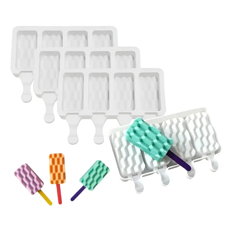 Set X4 Moldes De Silicona Reposteria Molde Helados Ladrillo Blanco