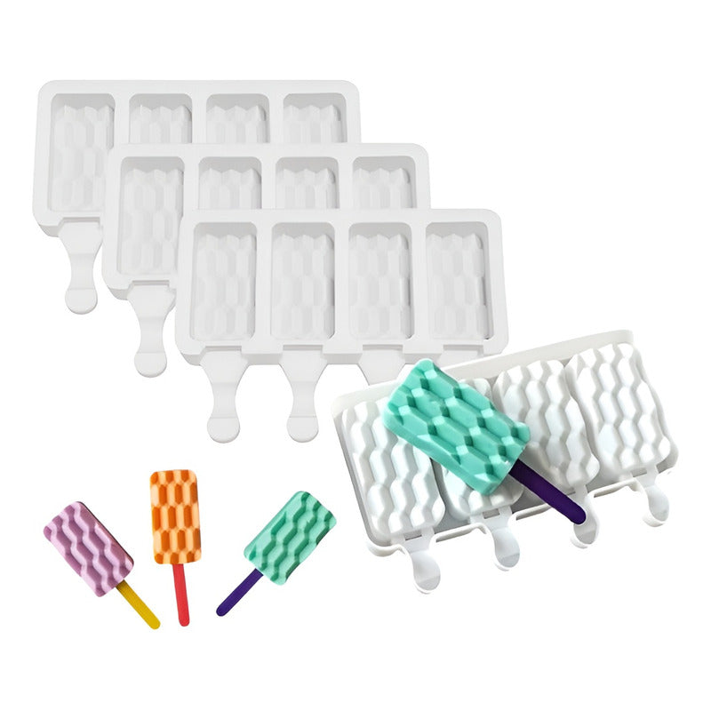 Set X4 Moldes De Silicona Reposteria Molde Helados Paletas Blanco