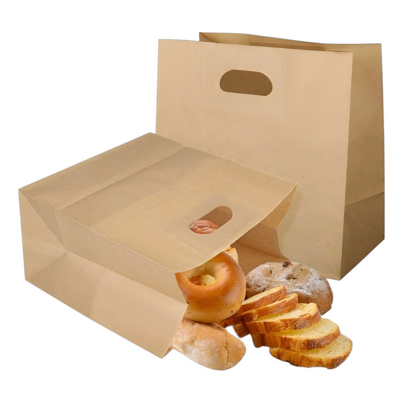 50 Bolsas Papel Bolsas Papel Kraft Bolsa Con Manilla 35x32cm - Marrón Claro / Bolsas Kraft 35x32cm - Bolsa