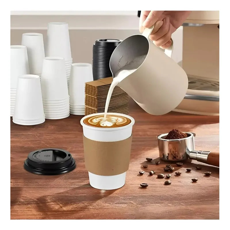 Vaso Cafe Polipapel Vaso Kraft Vaso C/tapa+manga 12oz 50und Vasos Para Cafe Vaso Desechable Termico Polipapel Balnco Pasteleriuscl Blanco