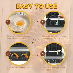 Wafleras Con Formas Hot Dog Maker Maquina Para Waffles 1550w Máquina Comercial Antiadherente Para Banderines Máquina... Plateado
