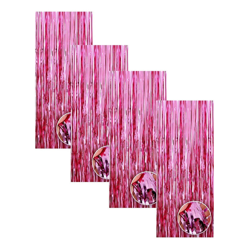 4 Guirnalda Cortina Metálica Cortina De Cumpleaños Rosado 2m Rectangular