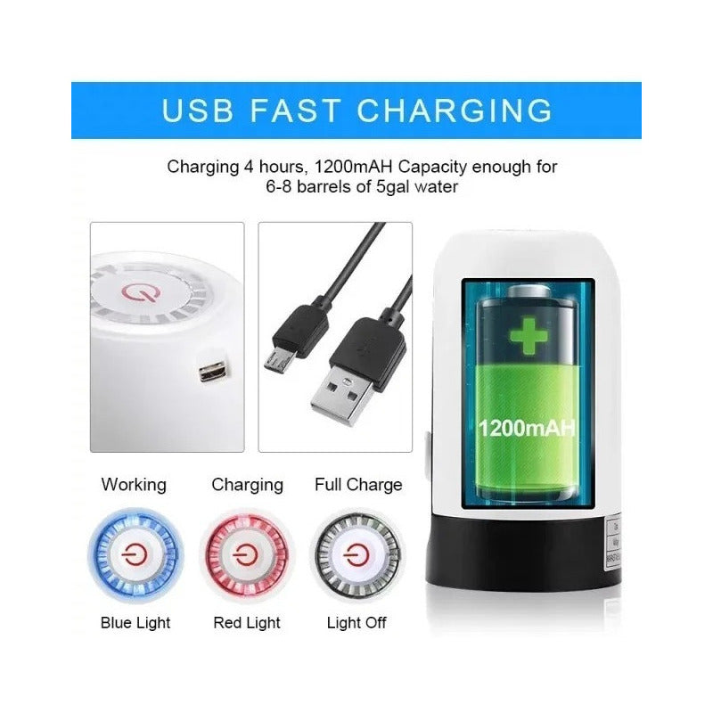 Bomba Dispensador Usb Agua Electrónico Recargable Botellón  Blanco
