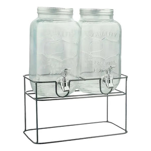Dispensador De Bebidas Jarro De Vidrio Doble Para Jugos 4l Color Transparentes
