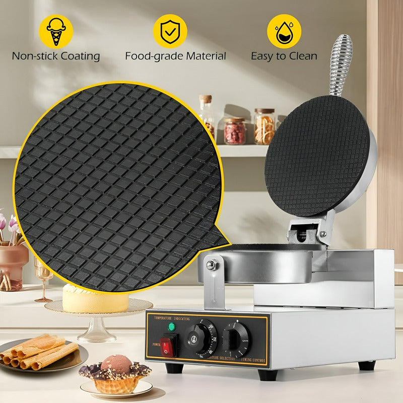 Wafflera Maquina Para Hacer Conos Para Helado Waffle 1200w Plateado