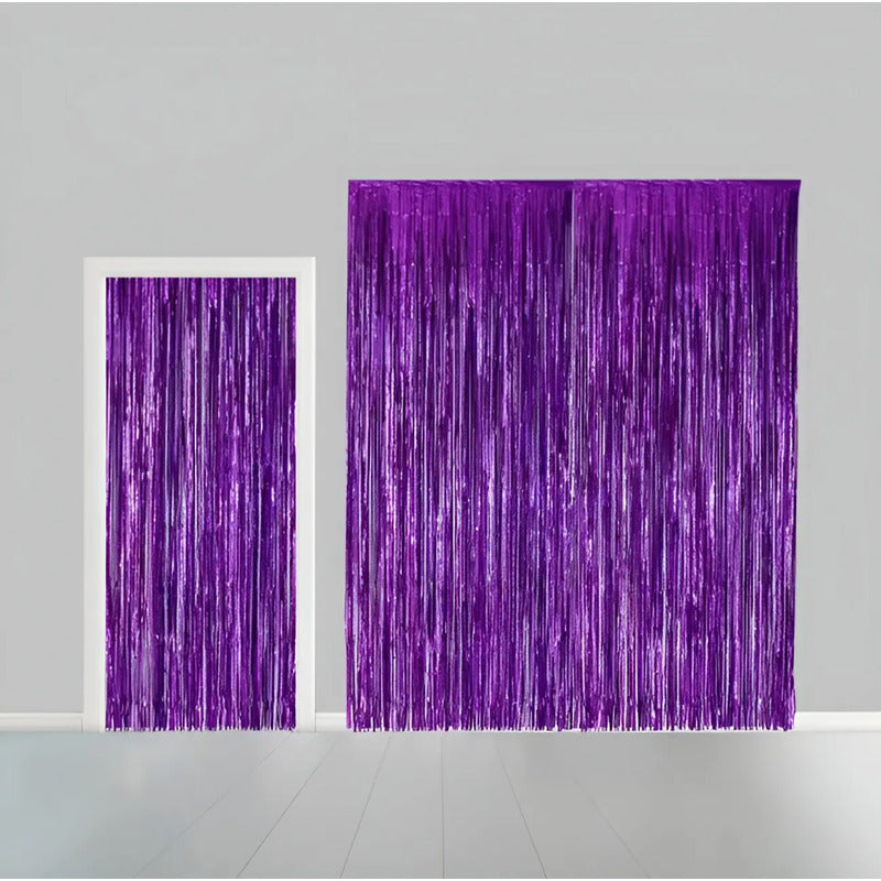 2 Cortina Cumpleaños Decoracion Cortina Metálicas Guirnalda Violeta