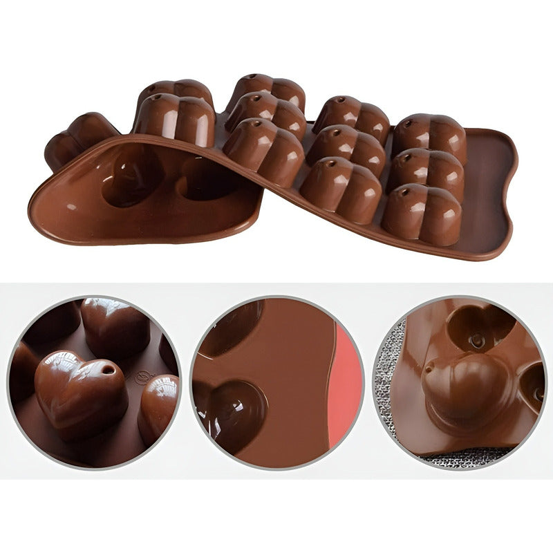 Pack X4 Moldes Para Chocolate Moldes Reposteria Corazon 15c Marrón / Molde Corazon Huequito 15cav