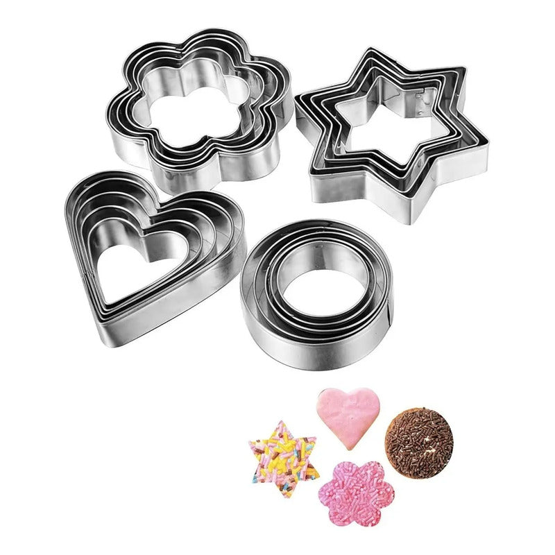 12 Moldes De Galleta Cortador Galletas Moldes Galletas 5867 Gris Claro Flor, Circulo, Estrella, Corazon 5867