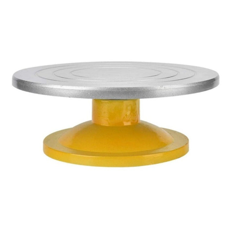 Base Giratoria Tortas Plato Giratorio Base Aluminio 32cm Gris Con Dorado