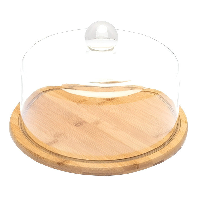Base Para Torta Porta Torta Con Tapa Soporte De Bambu 25cm Caqui