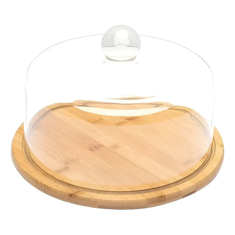Base Para Torta Porta Torta Con Tapa Soporte De Bambu 25cm Caqui
