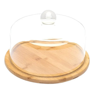 Base Para Torta Porta Torta Con Tapa Soporte De Bambu 25cm Caqui