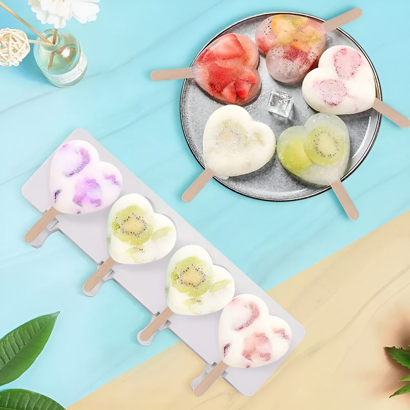 4 Molde De Silicona Para Helado Moldes Para Helados Corazon