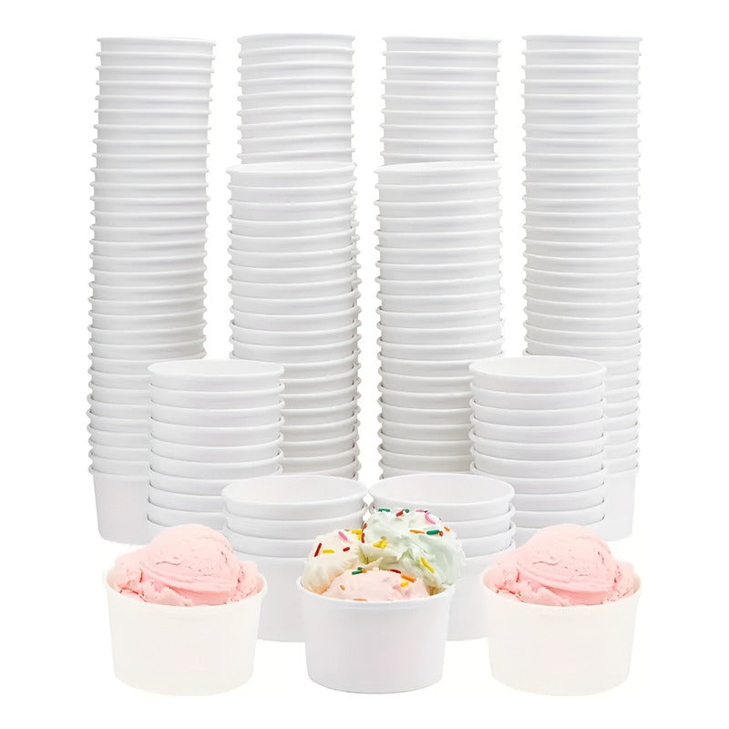50 Vasos Polipapel Helado Vasos Desechables Pote Helado 4oz Blanco / Pote Helados 4oz