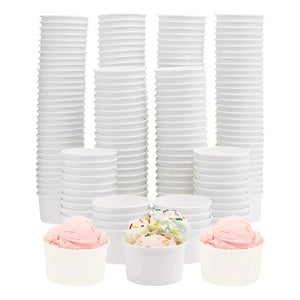 200 Vasos Polipapel Helado Vasos Desechables Pote Helado 4oz Blanco / Pote Helados 4oz
