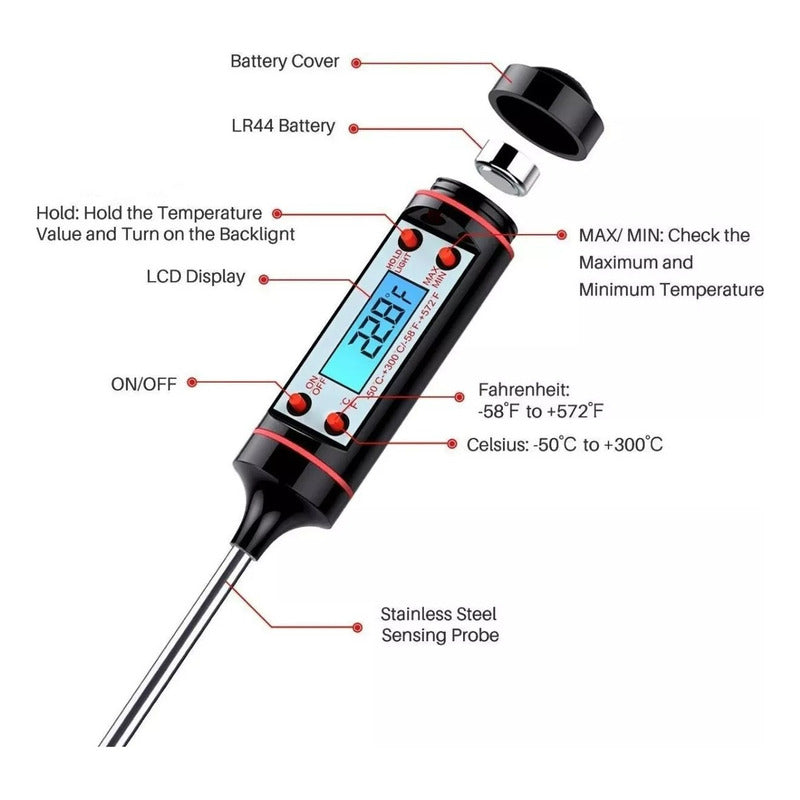 X2 Termometro De Cocina Termómetro Horno Termometro Digital  Negro