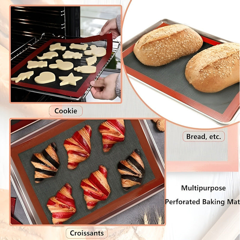 Set 2 Lamina Silicona Tapete Horno Microperforado 60x40cm Negro