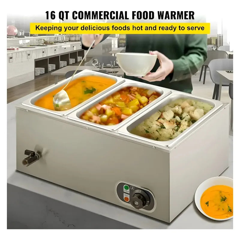 Chafer Buffet Electrico Baño Maria Bufetera 3 Depositos 5.5l Plateado