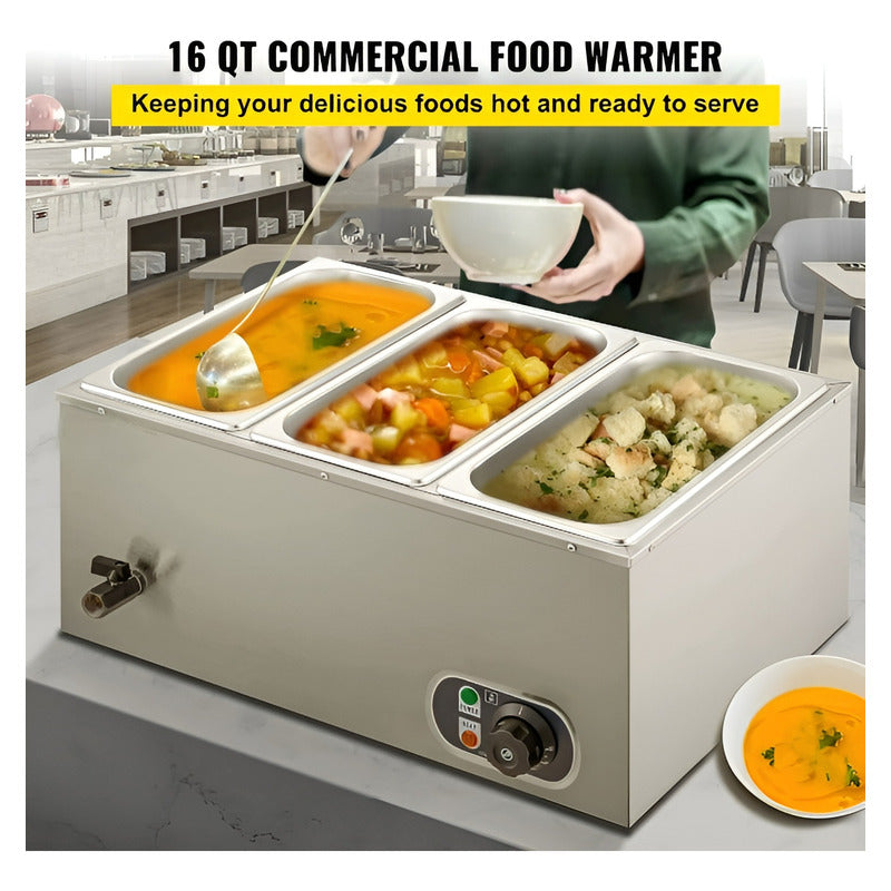 Chafer Buffet Electrico Baño Maria Bufetera 3 Depositos 5.5l Deposito Buffet 3cav
