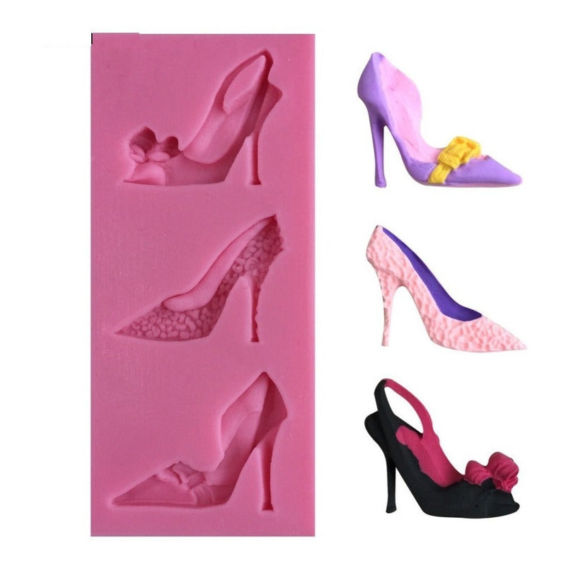 Molde De Silicona Tacon Molde Zapato Molde Fondant 3 Tacones Rosa