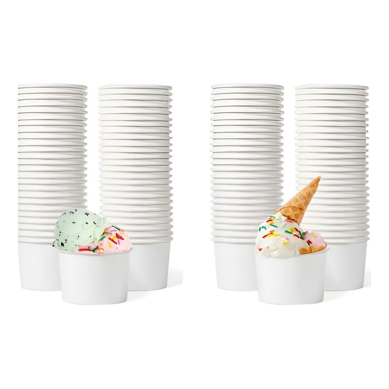 200 Vasos Polipapel Pote Helado Desechables Vaso Helado 12oz Blanco / Pote Helados 12oz