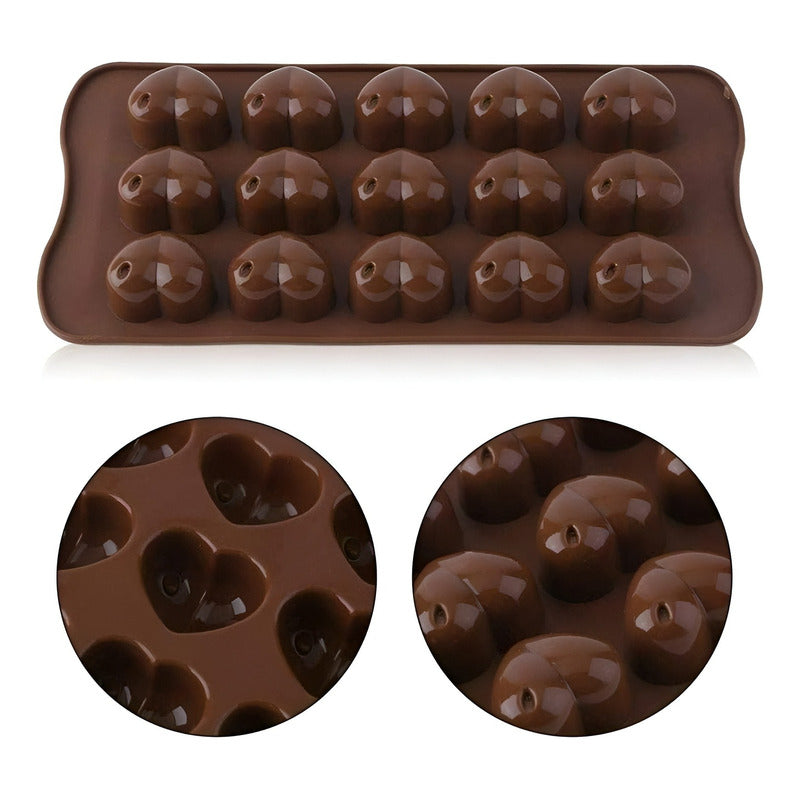 Pack X4 Moldes Para Chocolate Moldes Reposteria Corazon 15c Marrón / Molde Corazon Huequito 15cav