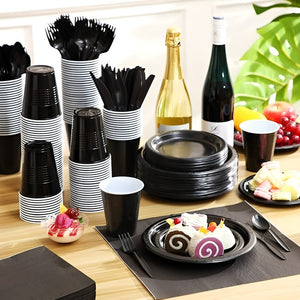 Set Cumpleaños Vasos Servilletas Platos Desechables 20 P/p Negro