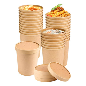 X25 Pote Kraft Contenedor De Alimentos Pote Sopa C/tapa 32oz