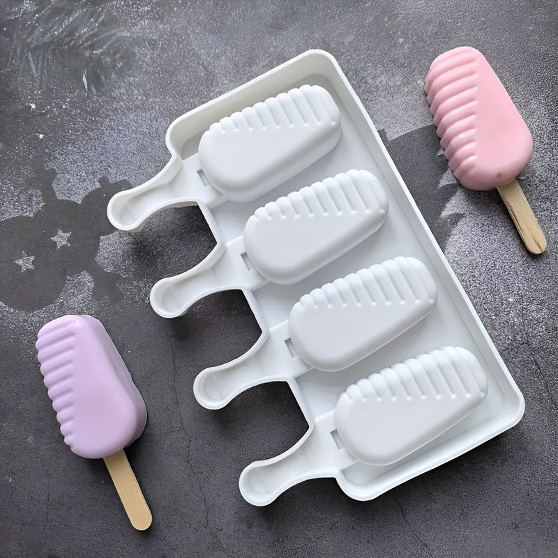 Pack X4 Moldes De Silicona Para Helados Molde Helado Paletas Blanco.