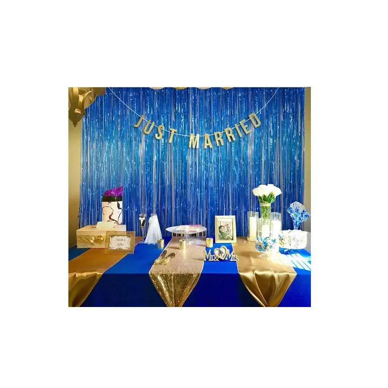 Cortina De Papel Metalizado Azul Oscuro 2m Pastelería Cl Decorativa