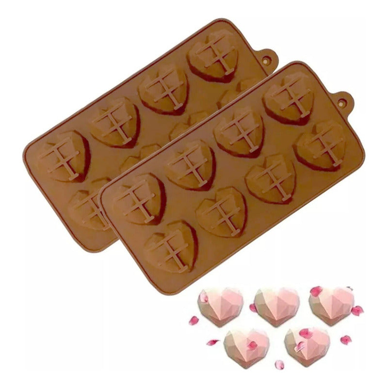 X2 Molde Mini Corazon Diamante Mini Corazón Geometrico 8 - Marrón