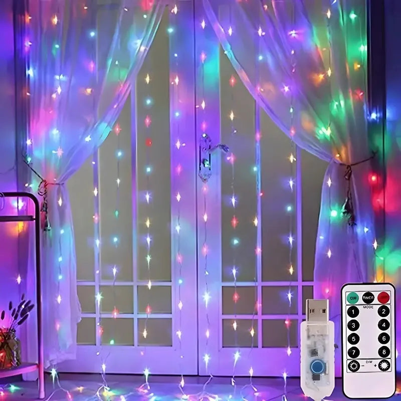 Cortina De Luces Led Cortina Luces Luces Navidad Led Control Multicolor 0989m
