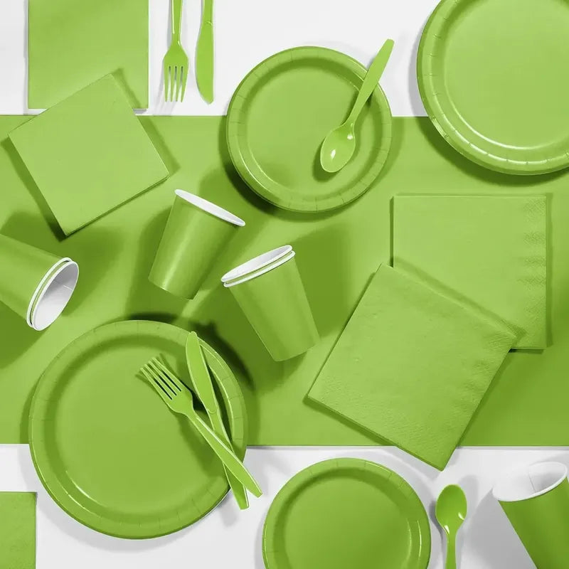 Set Cumpleaños Vaso Servilleta Plato Desechable 20 P/p Verde Verde