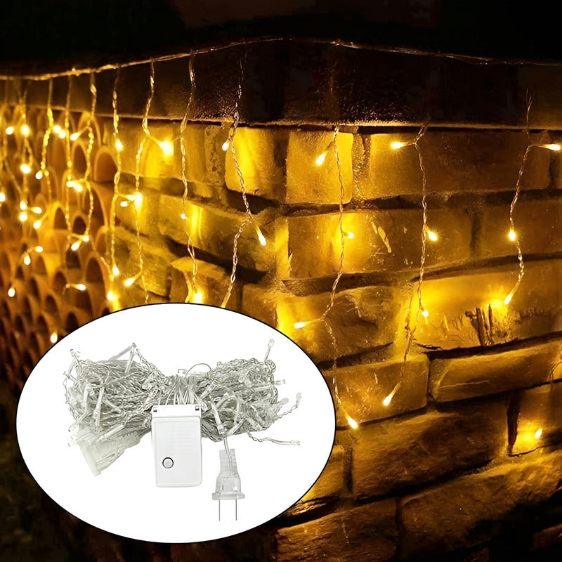 4 Cortina Luces Led Luces Navidad Cascada Luz Guirnalda 3mt - Amarillo