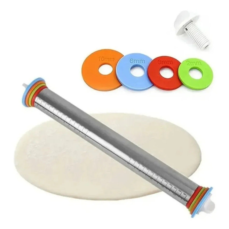 Uslero Acero Inoxidable Uslero Ajustable Uslero Fondant 45cm Rodillo De Acero Inoxidable Rodillo Ajustable Con Anillos... Plateado