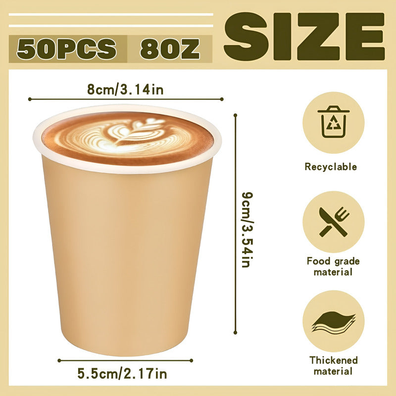 X150 Vaso Kraft Vasos Cafe Vaso Polipapel Liso C/tapa 8oz Marrón Claro / Vaso Doble Pared 8oz