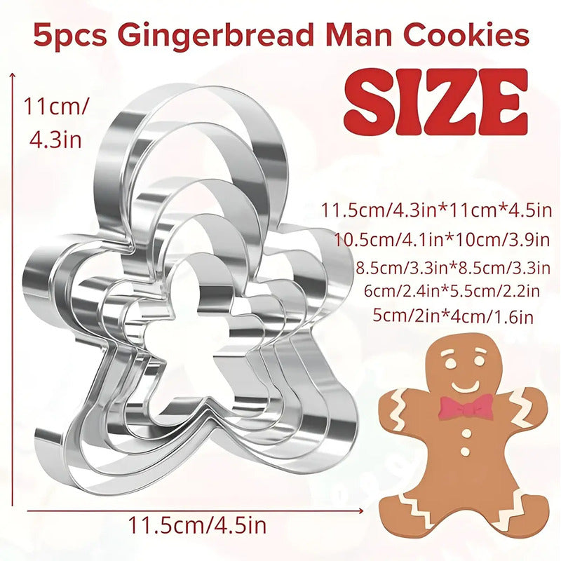 Cortadores De Galletas De Jengibre De Acero Para Navidad  Pack De 5 Unidades